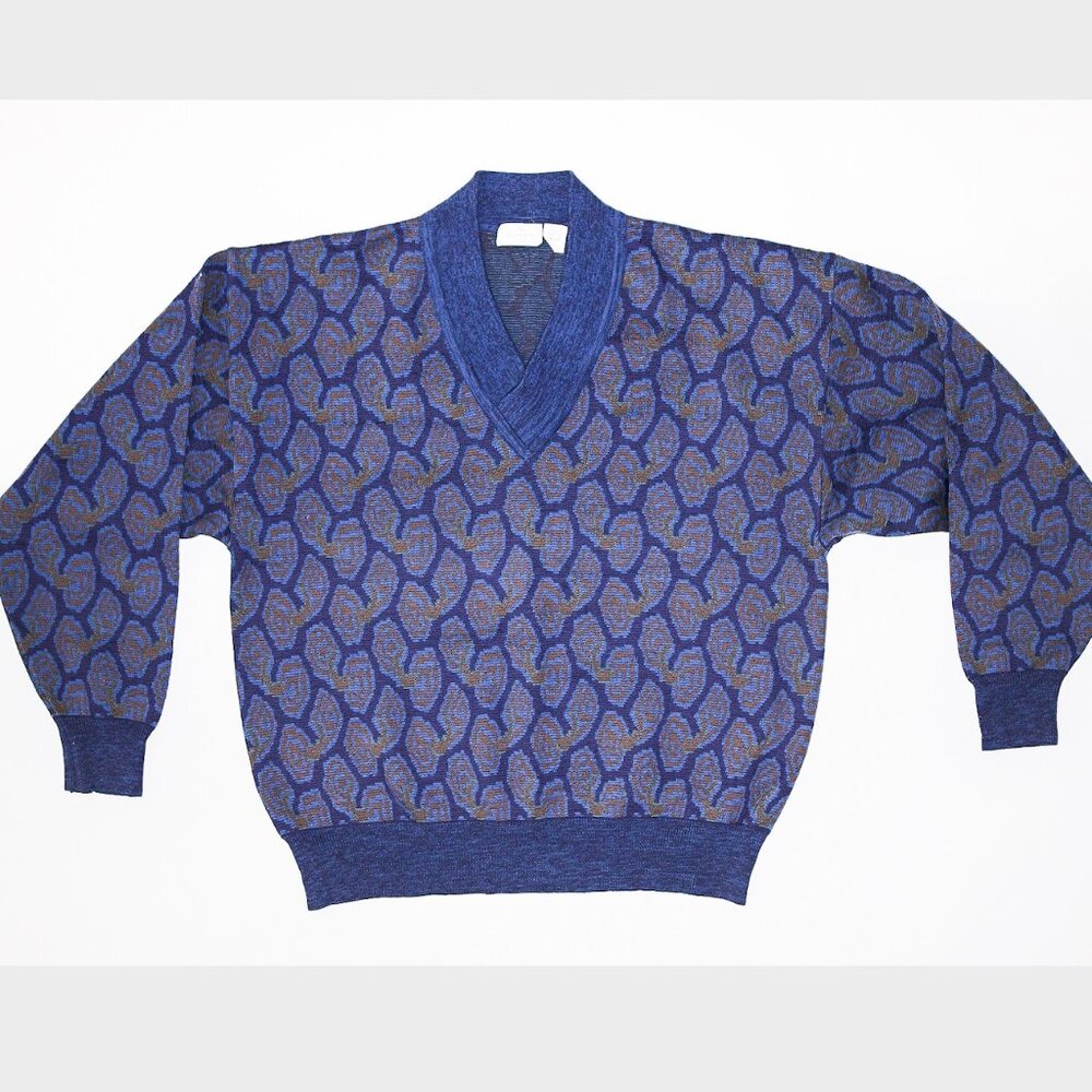 Valentino Printed V-Neck Pullover (Blue)